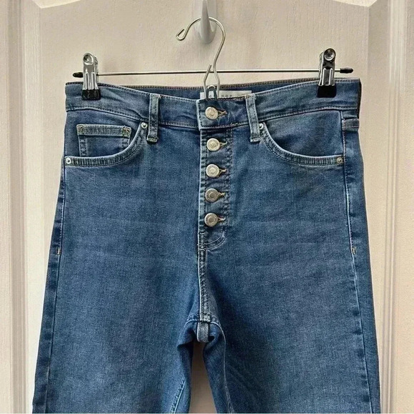 Topshop Moto Jamie Button Fly Skinny Jeans Medium Blue Denim Size 26 - Picture 5 of 14